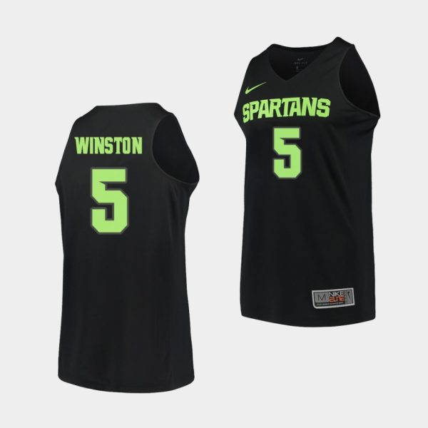 Men Cassius Winston Michigan State Spartans #5 Black Replica College Basketball Jersey