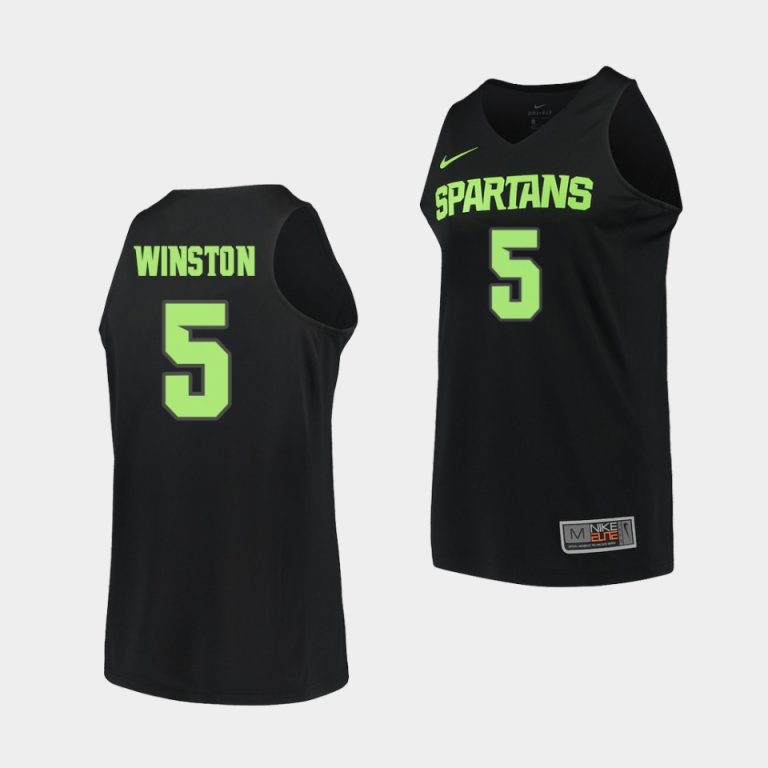 Men Cassius Winston Michigan State Spartans #5 Black Replica College Basketball Jersey