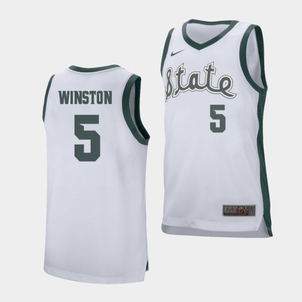 Men Cassius Winston Michigan State Spartans #5 White Replica College Basketball Jersey