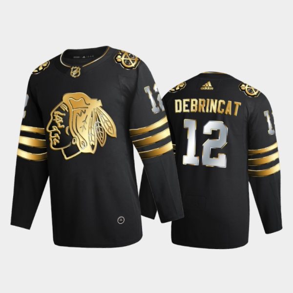 Men Chicago Blackhawks Alex DeBrincat #12 2020-21 Golden Black Limited Edition Jersey