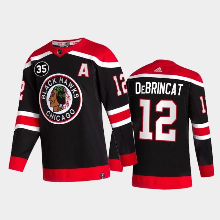 Men Chicago Blackhawks Alex DeBrincat #12 35 Patch Honor Tony Esposito Black Retro Jersey