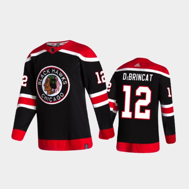 Men Chicago Blackhawks Alex DeBrincat #12 Reverse Retro 2020-21 Black Jersey