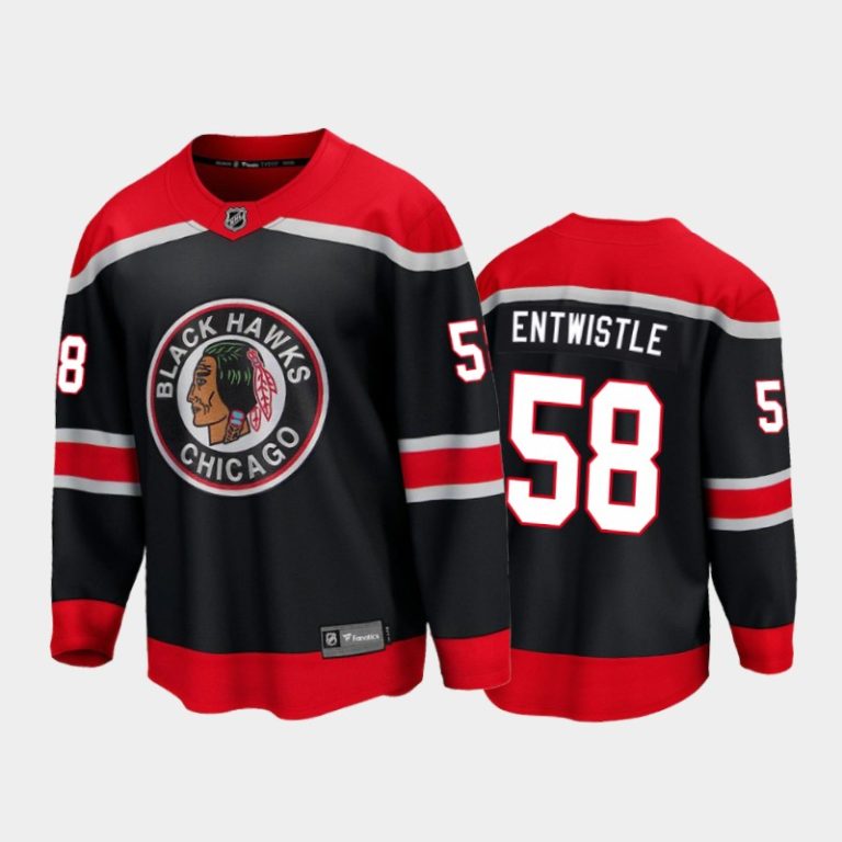 Men Chicago Blackhawks MacKenzie Entwistle #58 Reverse Retro Black 2021 Jersey