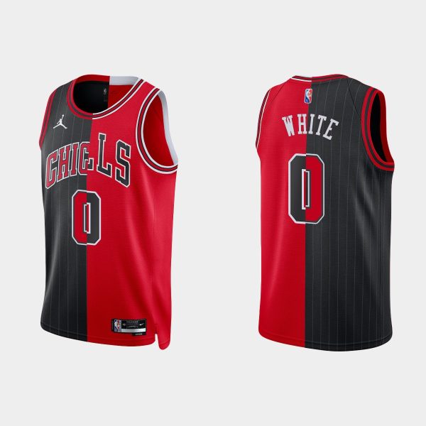 Men Chicago Bulls 2021-22 NBA 75th #0 Coby White Split Edition Red Black Jersey