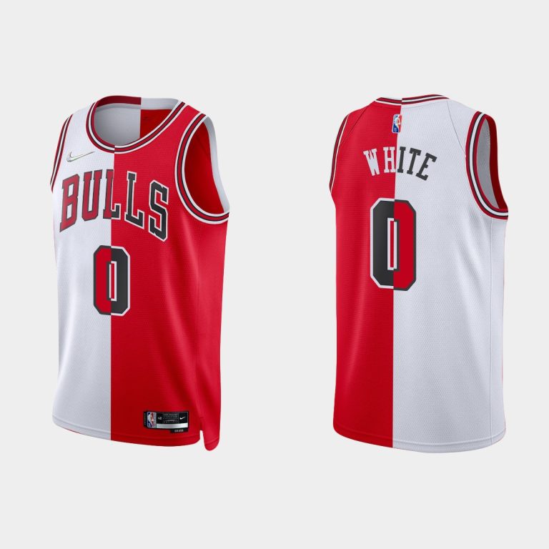 Men Chicago Bulls 2021-22 NBA 75th #0 Coby White Split Edition Red White Jersey