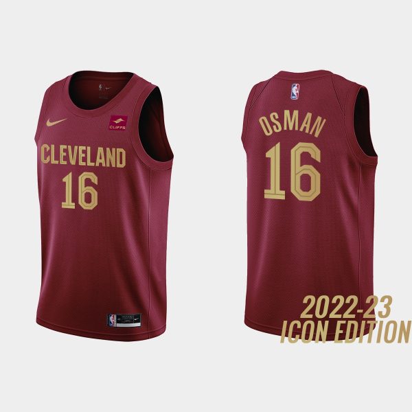 Men Cleveland Cavaliers #16 Cedi Osman 2022-23 Icon Edition Wine Jersey