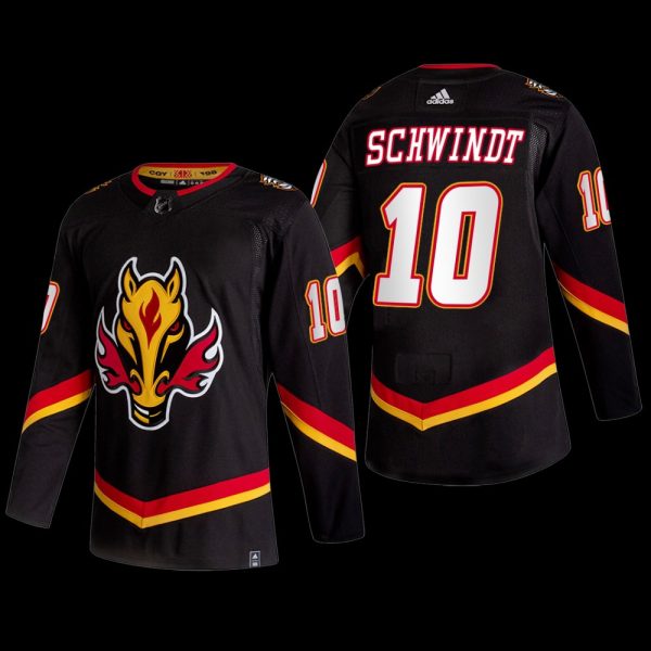 Men Cole Schwindt #10 Calgary Flames Reverse Retro Black Jersey