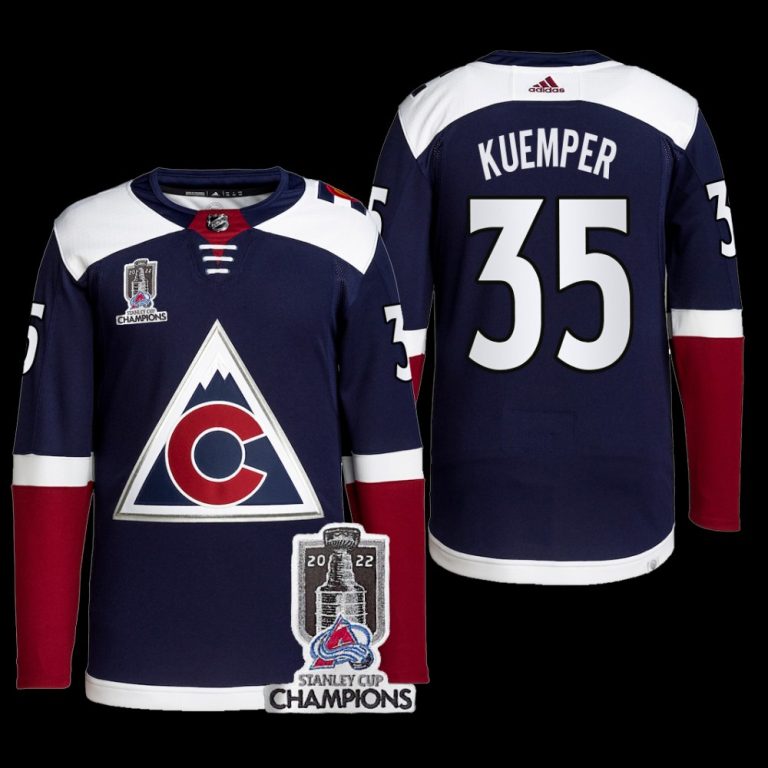 Men Colorado Avalanche 2022 Stanley Cup Champions Darcy Kuemper Navy #35 Alternate Jersey