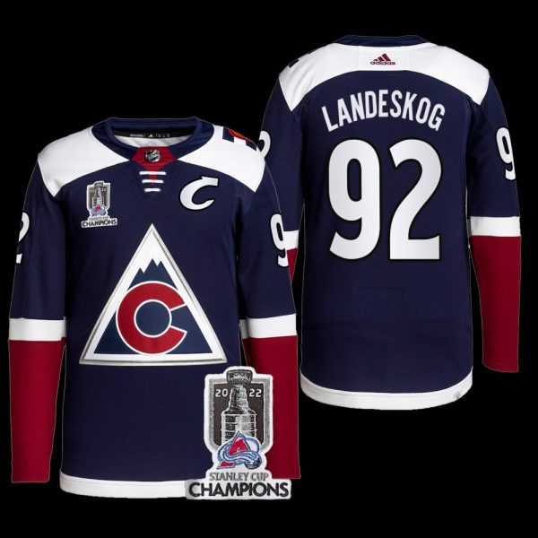 Men Colorado Avalanche 2022 Stanley Cup Champions Gabriel Landeskog Navy #92 Alternate Jersey
