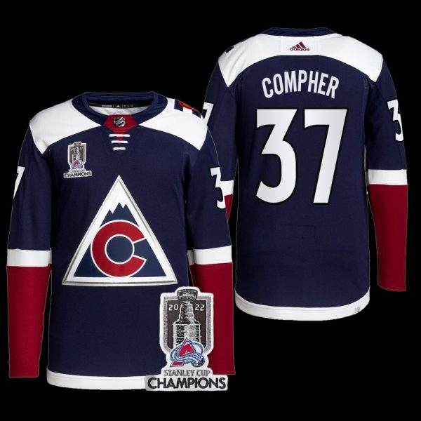 Men Colorado Avalanche 2022 Stanley Cup Champions J.T. Compher Navy #37 Alternate Jersey