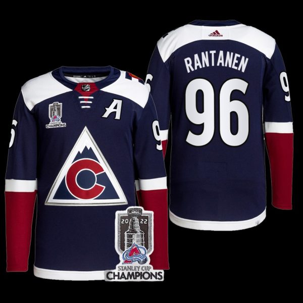 Men Colorado Avalanche 2022 Stanley Cup Champions Mikko Rantanen Navy #96 Alternate Jersey