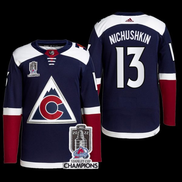 Men Colorado Avalanche 2022 Stanley Cup Champions Valeri Nichushkin Navy #13 Alternate Jersey