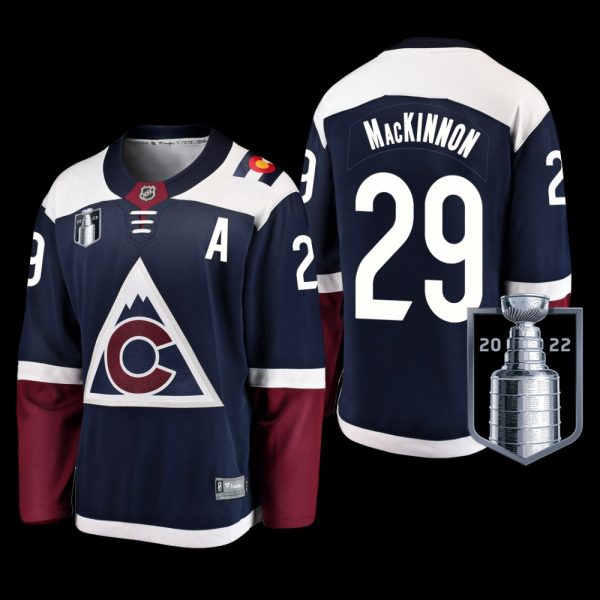 Men Colorado Avalanche #29 Nathan MacKinnon Navy 2022 Stanley Cup Finals Alternate Jersey