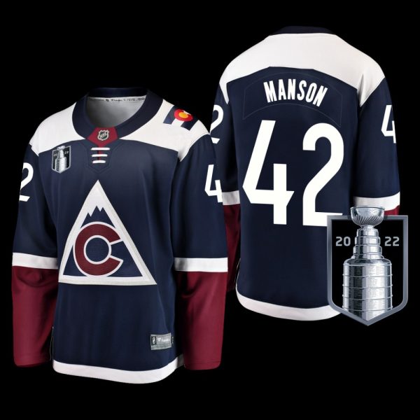Men Colorado Avalanche #42 Josh Manson Navy 2022 Stanley Cup Finals Alternate Jersey