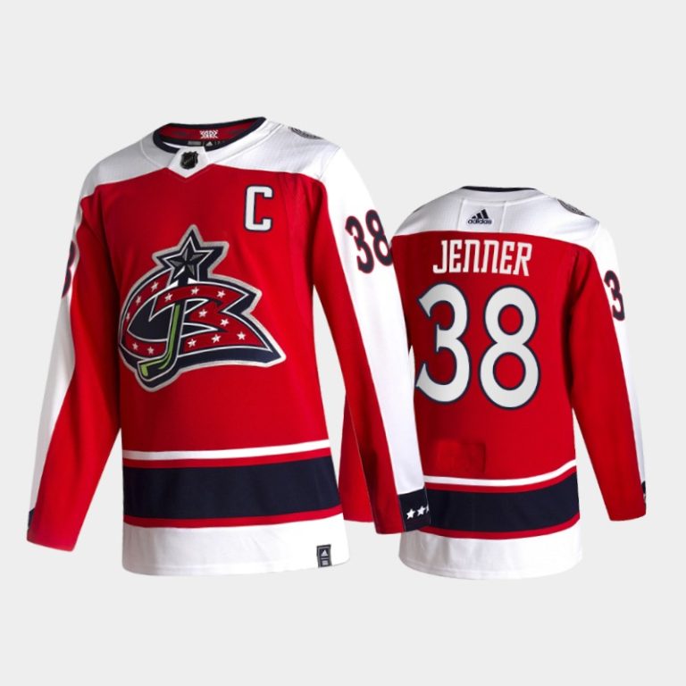 Men Columbus Blue Jackets Boone Jenner #38 2021 Reverse Retro Red 2021 Captain Jersey