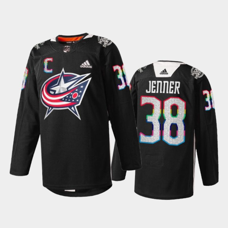 Men Columbus Blue Jackets Boone Jenner #38 HockeyIsForEveryone Jersey Black Warmup