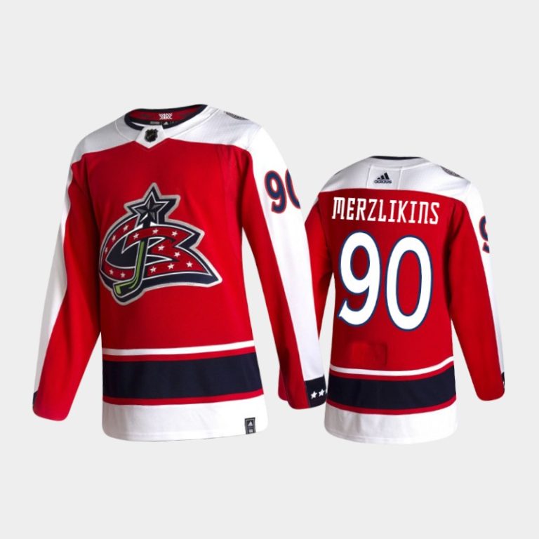 Men Columbus Blue Jackets Elvis Merzlikins #90 Reverse Retro 2020-21 Red Jersey