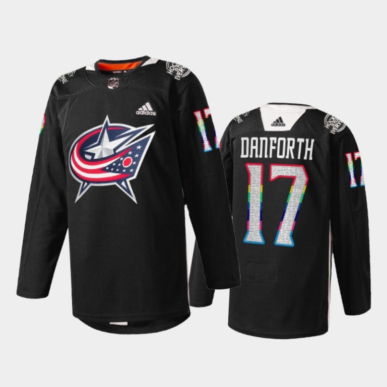 Men Columbus Blue Jackets Justin Danforth #17 HockeyIsForEveryone Jersey Black Warmup