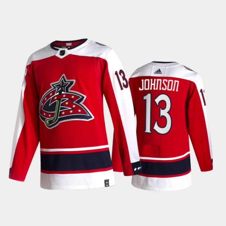 Men Columbus Blue Jackets Kent Johnson #13 2021 Reverse Retro Red 2021 NHL Draft Jersey