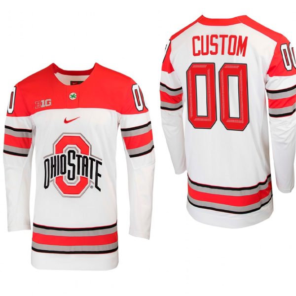 Men Custom #00 Ohio State Buckeyes College Hockey White Jersey