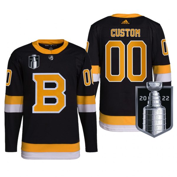 Men Custom Boston Bruins 2022 Stanley Cup Playoffs Jersey Black #00 Pro Uniform