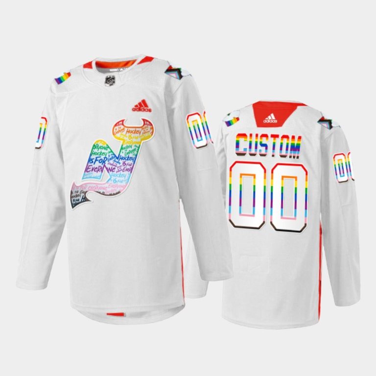 Men Custom New Jersey Devils LGBTQ Pride Night 2022 Jersey White #00 Warmup