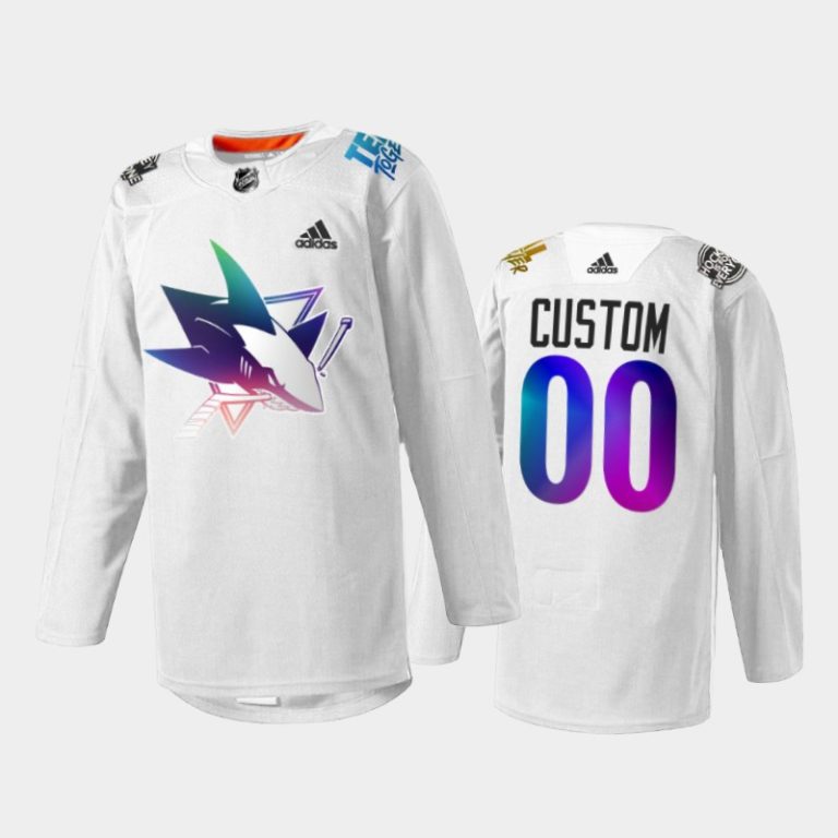 Men Custom San Jose Sharks Pride Night 2022 Jersey White #00 HockeyIsForEveryone