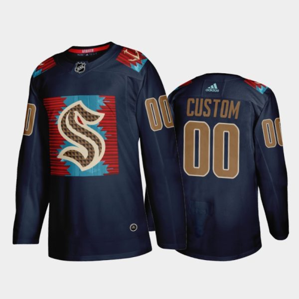 Men Custom Seattle Kraken Karuk Art-inspired Jersey Blue #00 Indigenous Peoples Night