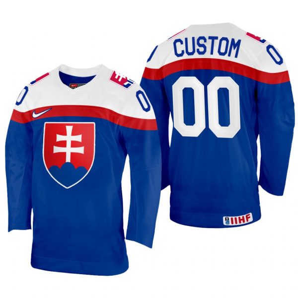 Men Custom Slovakia Hockey Blue Away Jersey 2022 IIHF World Championship