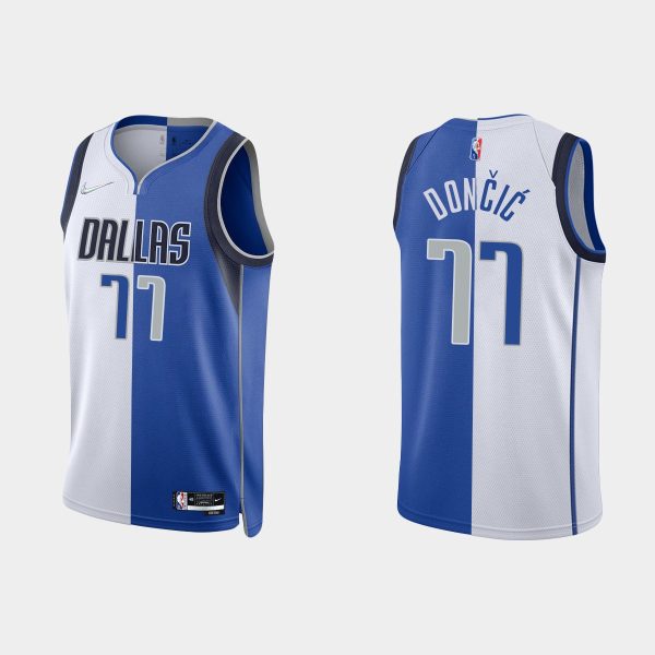 Men Dallas Mavericks #77 Luka Doncic Split Edition 75th White Royal Jersey