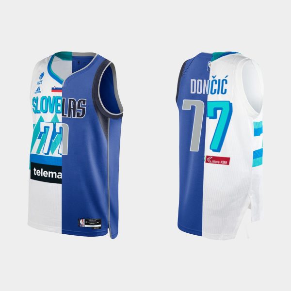 Men Dallas Mavericks #77 Luka Doncic Split Edition Royal White Jersey