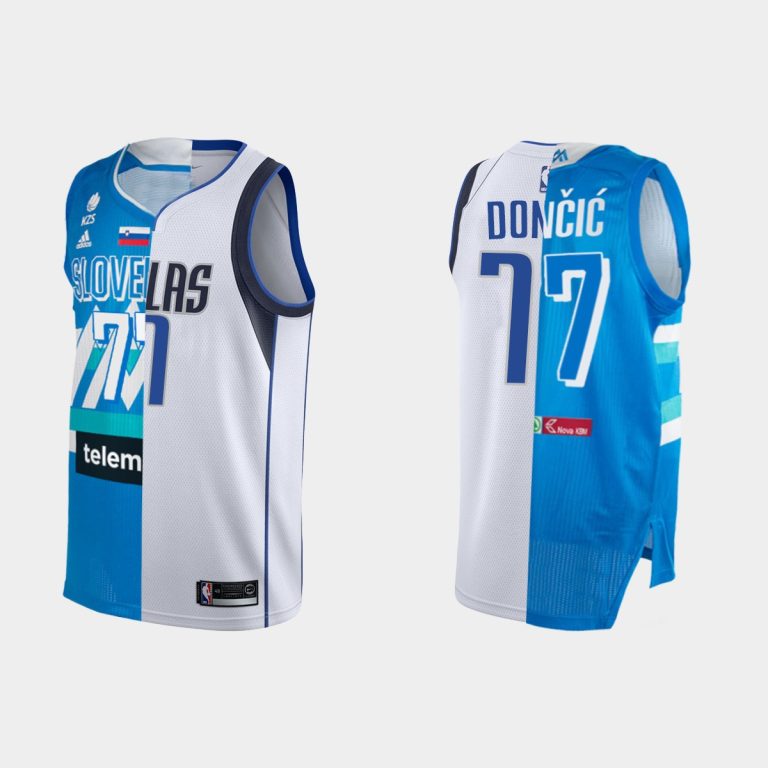 Men Dallas Mavericks #77 Luka Doncic Split Edition White Blue Jersey