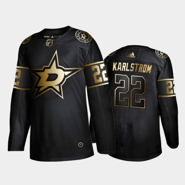Men Dallas Stars Fredrik Karlstrom #22 Golden Edition Black Jersey