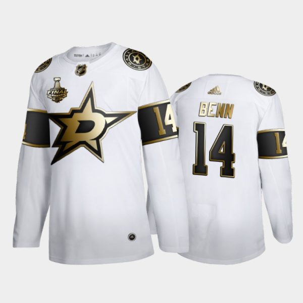 Men Dallas Stars Jamie Benn #14 2020 Stanley Cup Final Bound White Golden Limited Edition Jersey