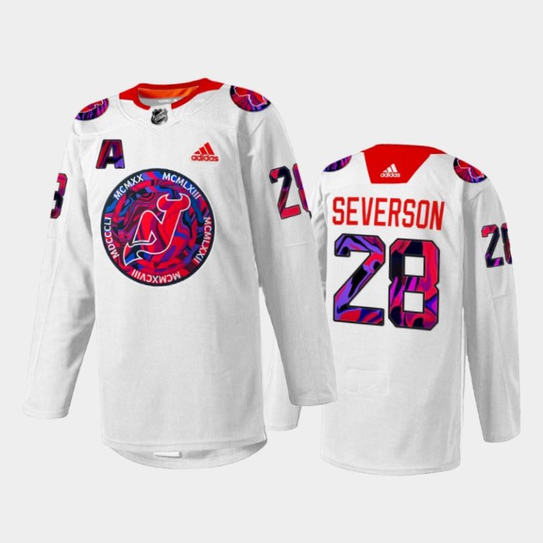 Men Damon Severson New Jersey Devils Gender Equality Night Jersey White #28 Warm-up