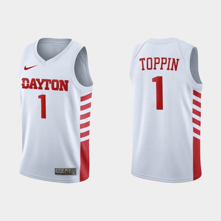 Men Dayton Flyers Obi Toppin #1 College Basketball A-10 White Jersey