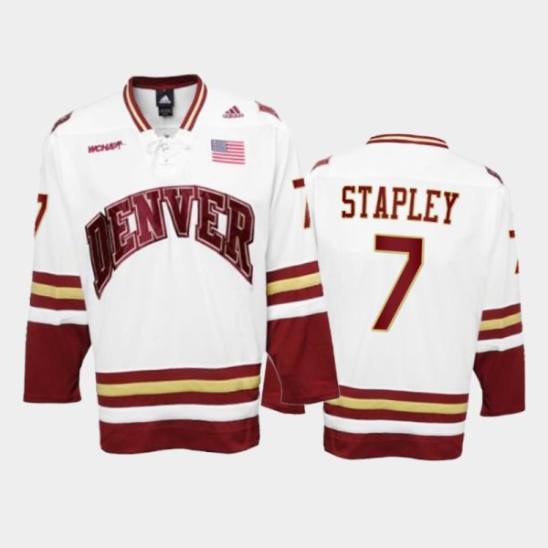 Men Denver Pioneers Brett Stapley #7 College Hockey White Premier Jersey