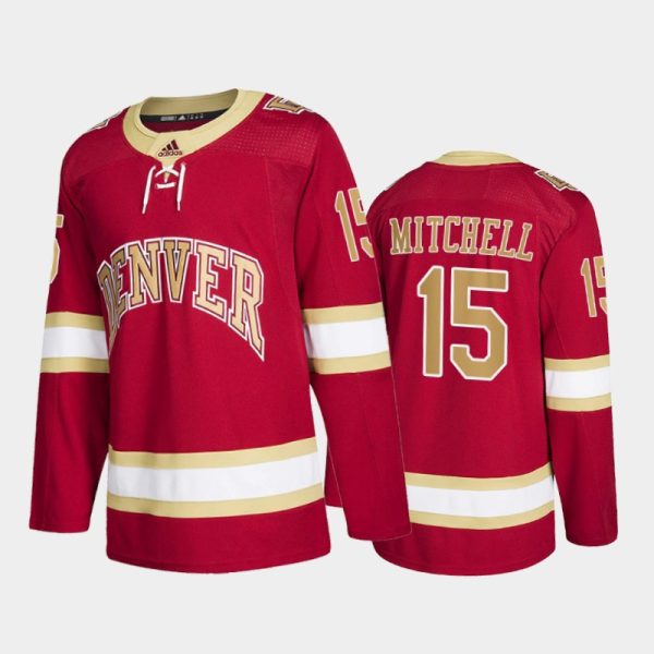 Men Denver Pioneers Ian Mitchell #15 College Hockey Red Road Jersey