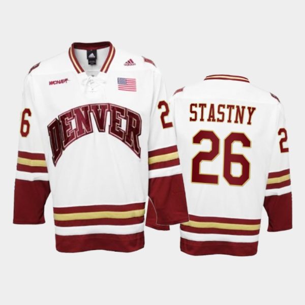 Men Denver Pioneers Paul Stastny #26 College Hockey White Premier Jersey