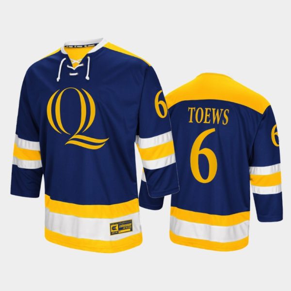 Men Devon Toews #6 Quinnipiac Bobcats College Hockey Navy Jersey