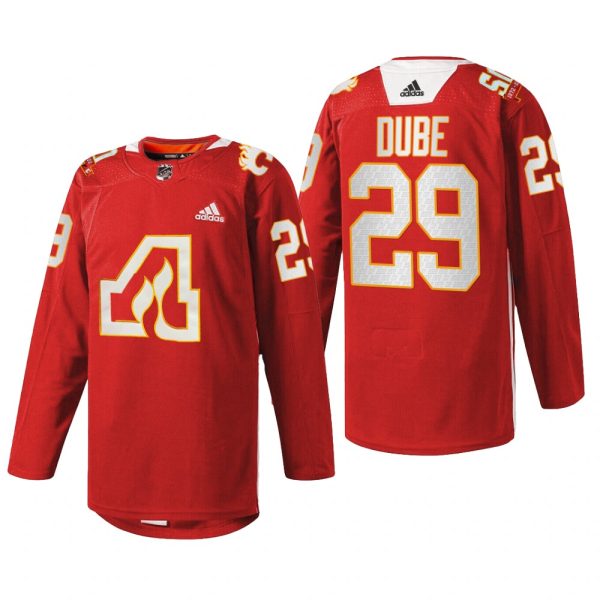 Men Dillon Dube Calgary Flames 50th Anniversary Jersey Red #29 Warm-Up