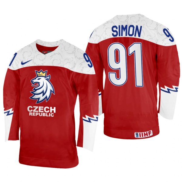 Men Dominik Simon Czechia Hockey Red Away Jersey 2022 IIHF World Championship