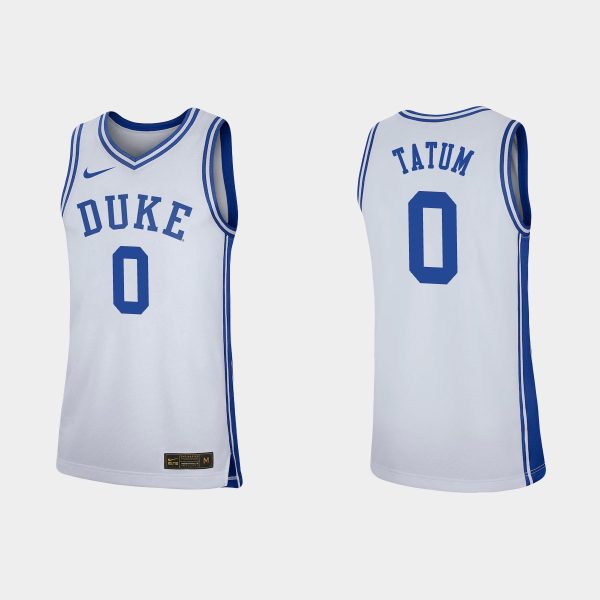 Men Duke Blue Devils #0 Jayson Tatum White Replica Basketball Jersey