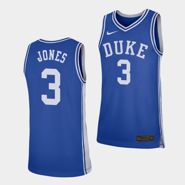 Men Duke Blue Devils Duke Blue Devils Tre Jones #3 Royal Replica College Basketball Jersey