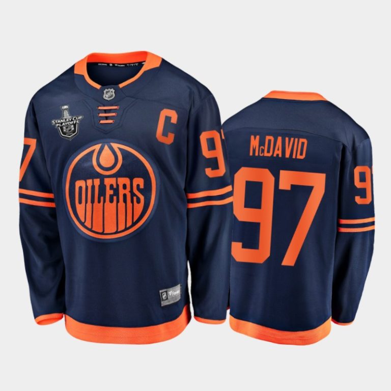 Men Edmonton Oilers Connor McDavid #97 2020 Stanley Cup Playoffs Navy Alternate Jersey