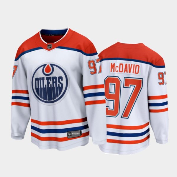 Men Edmonton Oilers Connor McDavid #97 Reverse Retro White 2020-21 Breakaway Player Jersey