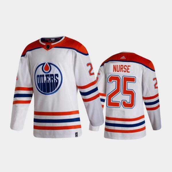 Men Edmonton Oilers Darnell Nurse #25 Reverse Retro 2020-21 White Jersey