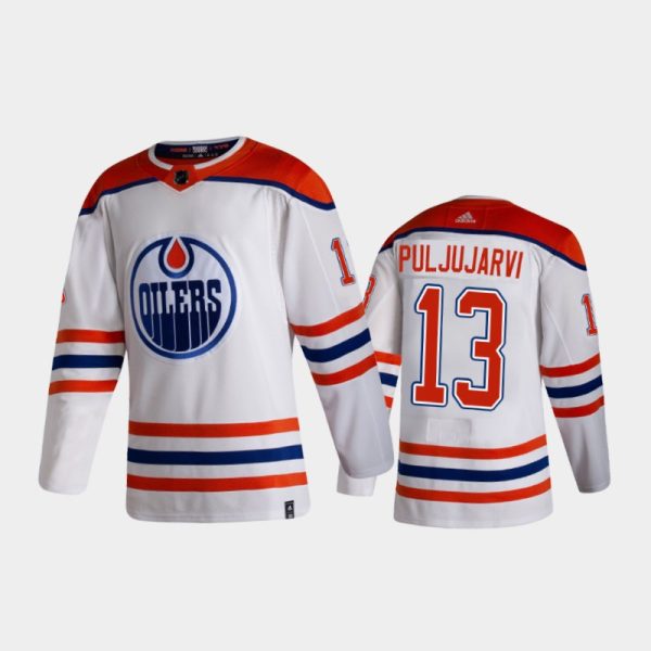 Men Edmonton Oilers Jesse Puljujarvi #13 Reverse Retro 2020-21 White Special Edition Jersey
