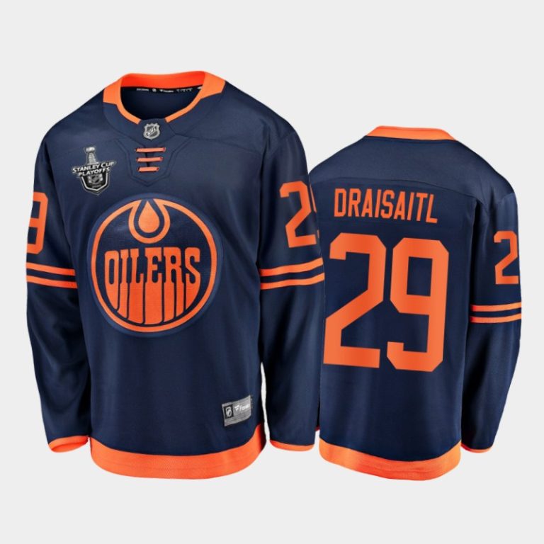 Men Edmonton Oilers Leon Draisaitl #29 2020 Stanley Cup Playoffs Navy Alternate Jersey