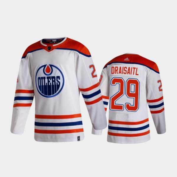 Men Edmonton Oilers Leon Draisaitl #29 Reverse Retro 2020-21 White Jersey